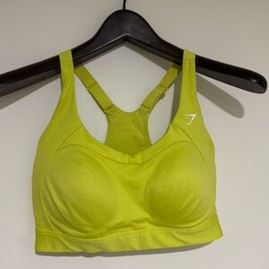Gymshark Womens M Racer Back Sports Bra High Neck Mesh Back B1A6L  Neon Yellow
